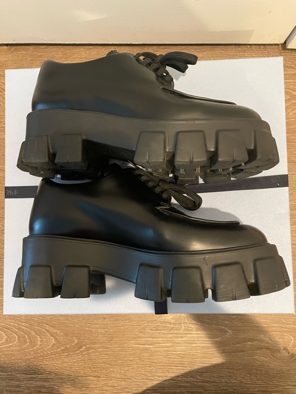 Prada Monolith brushed leather lace-up shoes in black Size EU 38 Earlier version - Picture 5 of 15
